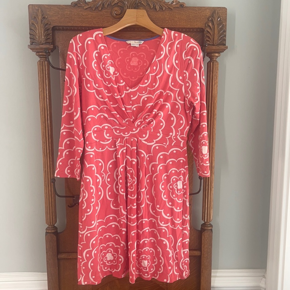 Boden Coral/ Cream stretch knit dress Size 10
